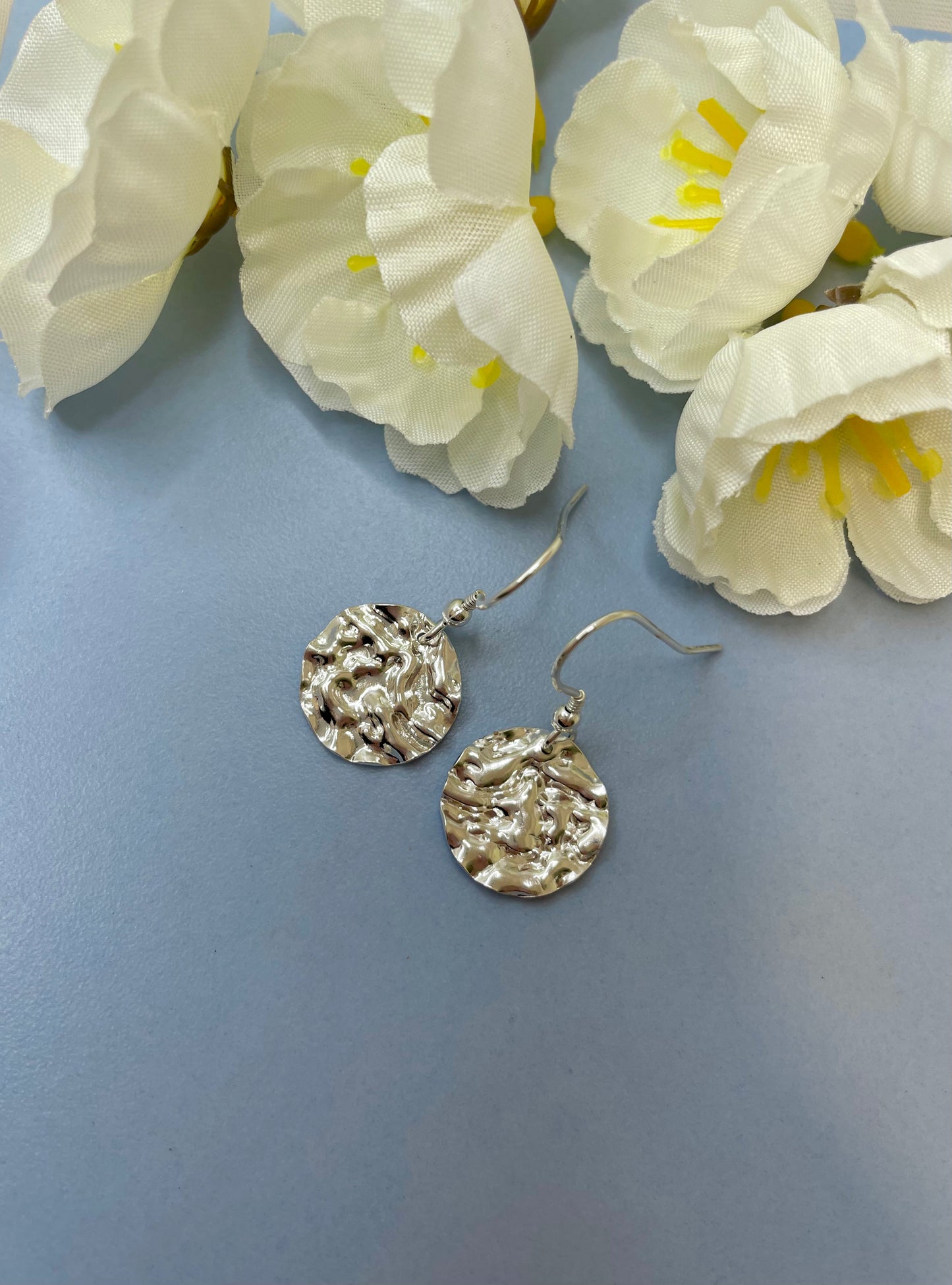 Sterling Silver Petite Disc with hammered finish Earrings