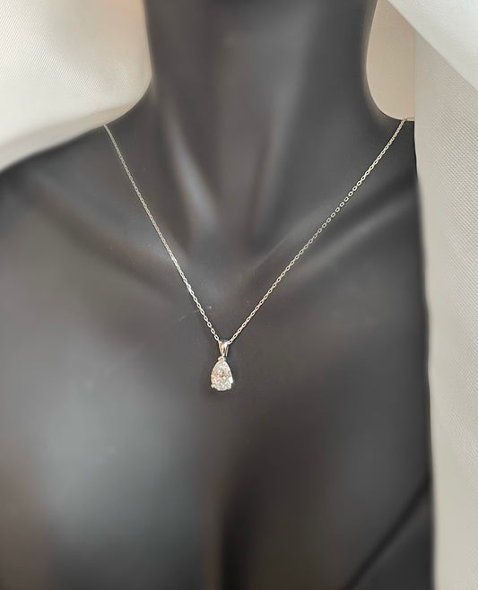 Lab  Diamond 1ct Pear Brilliant Solitaire Pendant set in 18ct white gold with a 9ct chain