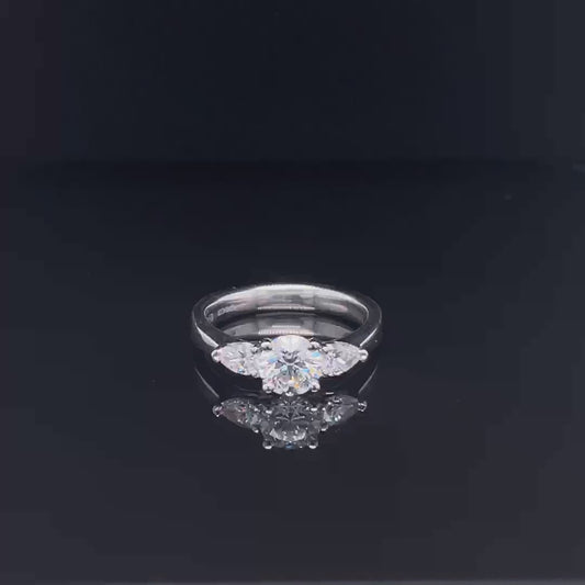 Platinum Diamond Solitaire With Two Pear Drop Diamonds Engagement Ring