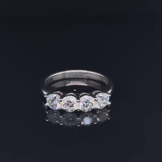 1ct Four Round Brilliant Diamond Stone Platinum Ring