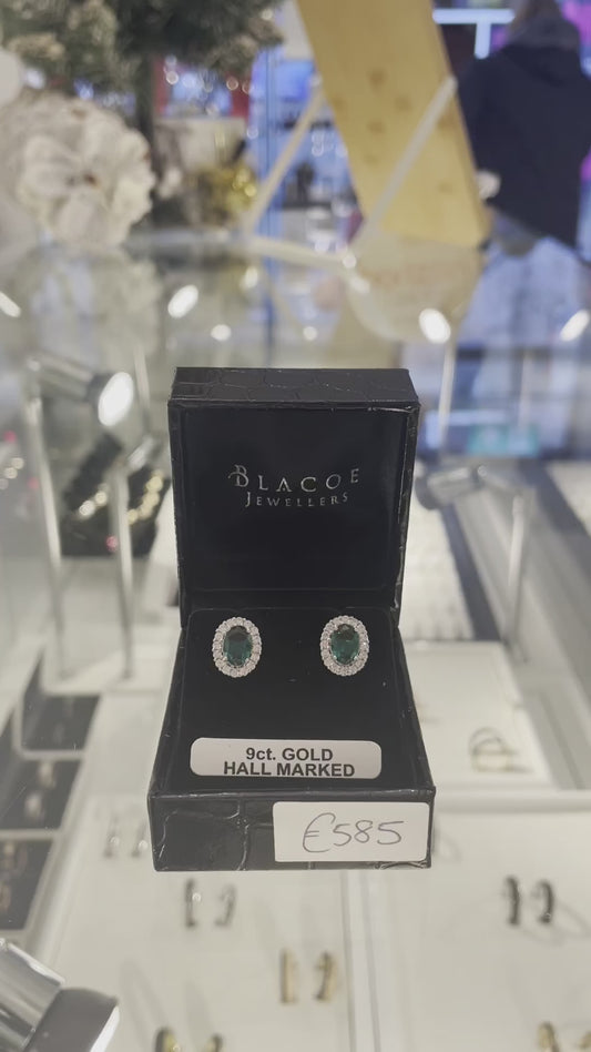 9ct White Gold Swarovski Crystal Oval Stone Earrings