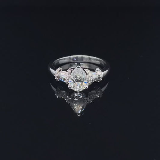 Pear Drop with Baguette & Round Brilliant Diamond Engagement Ring