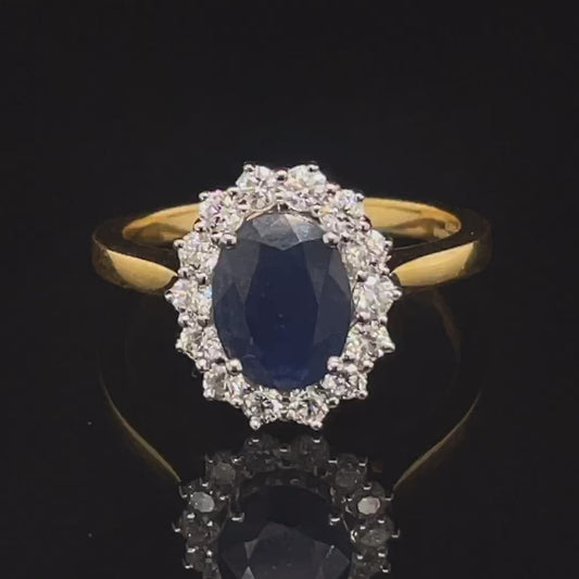 18ct Yellow Gold Sapphire and Diamond Princess Ring