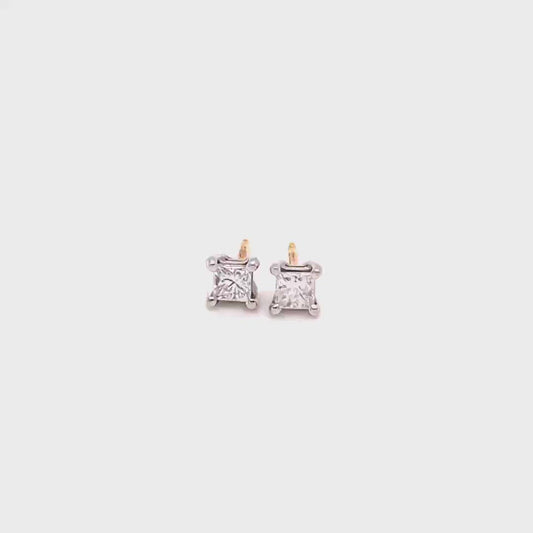 18ct Four Claw Princess Cut Diamond Earrings