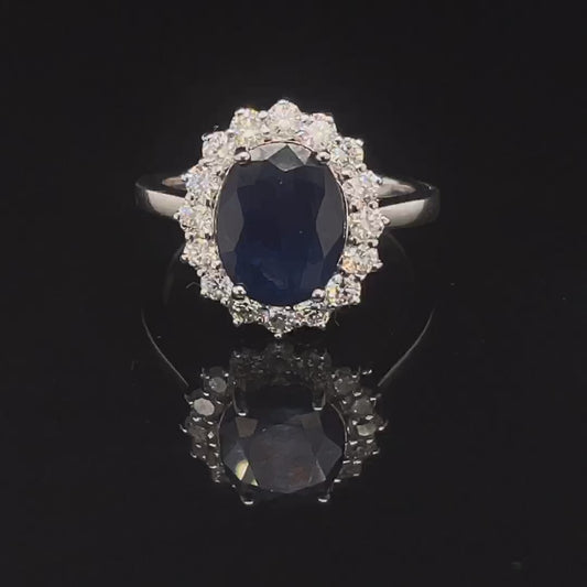 18ct White Gold Sapphire and Diamond Princess Ring