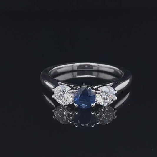 18ct White Gold Round Sapphire and Diamond Three Stone Ring