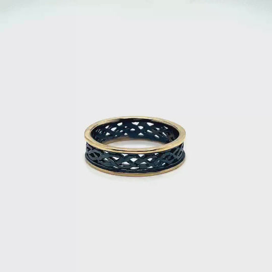 Black Rhodium Celtic Knot Band with 9ct Gold Rim