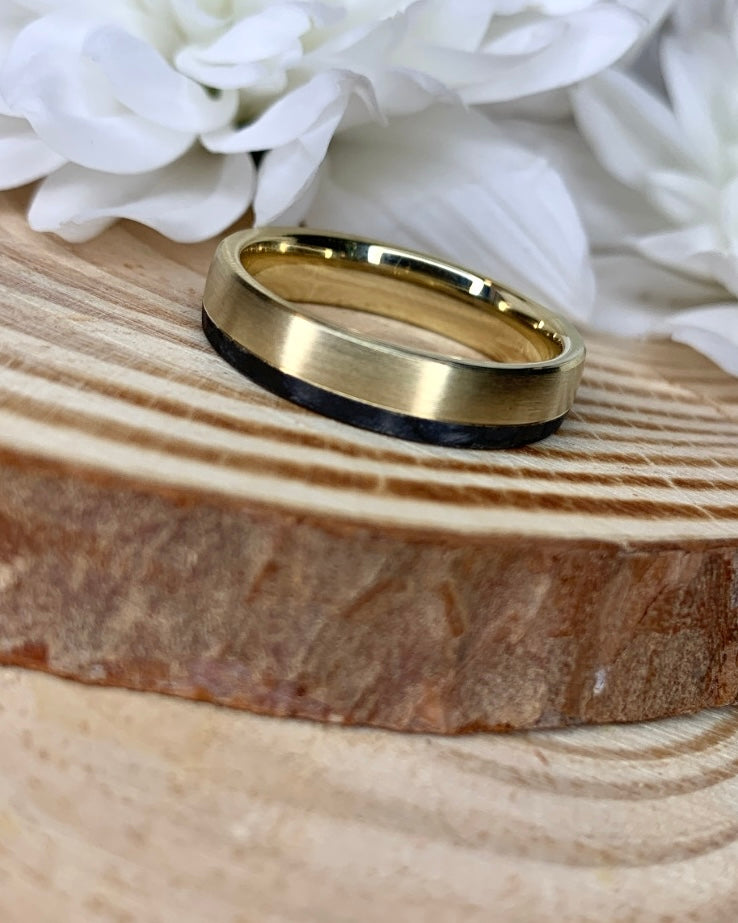 Black Carbon Strip and Yellow Gold Wedding Band
