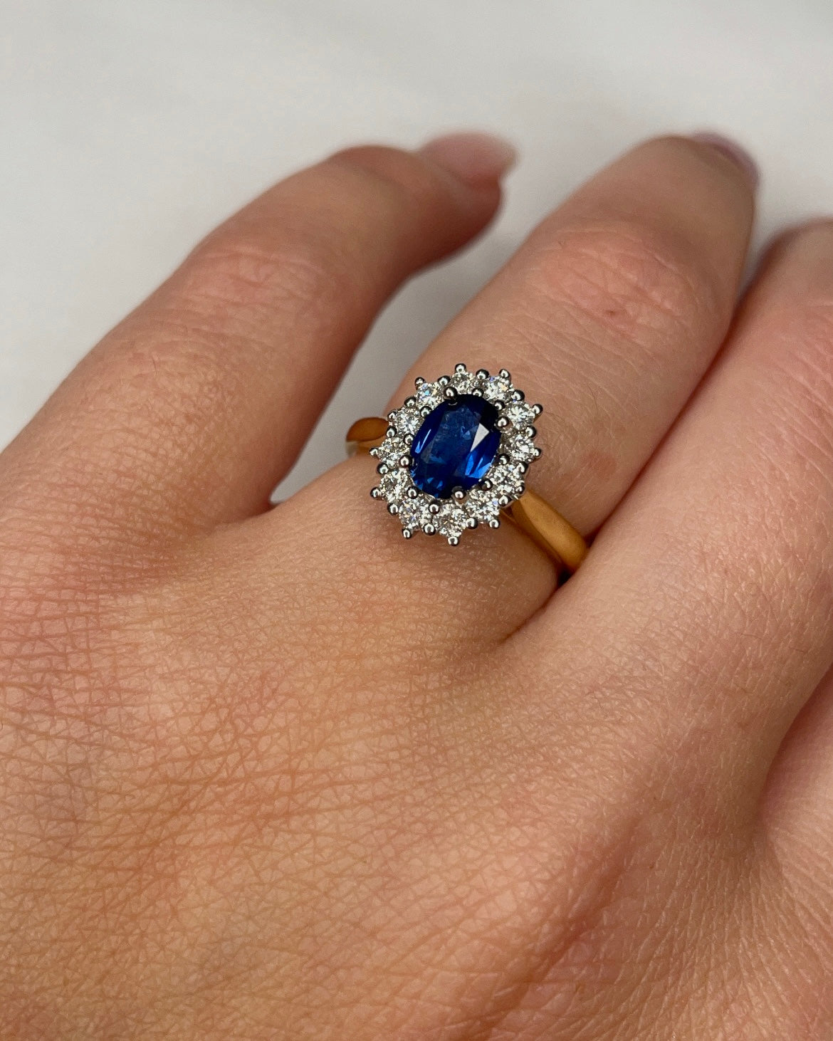 18ct Yellow Gold Oval Sapphire and Diamond Engagement Ring