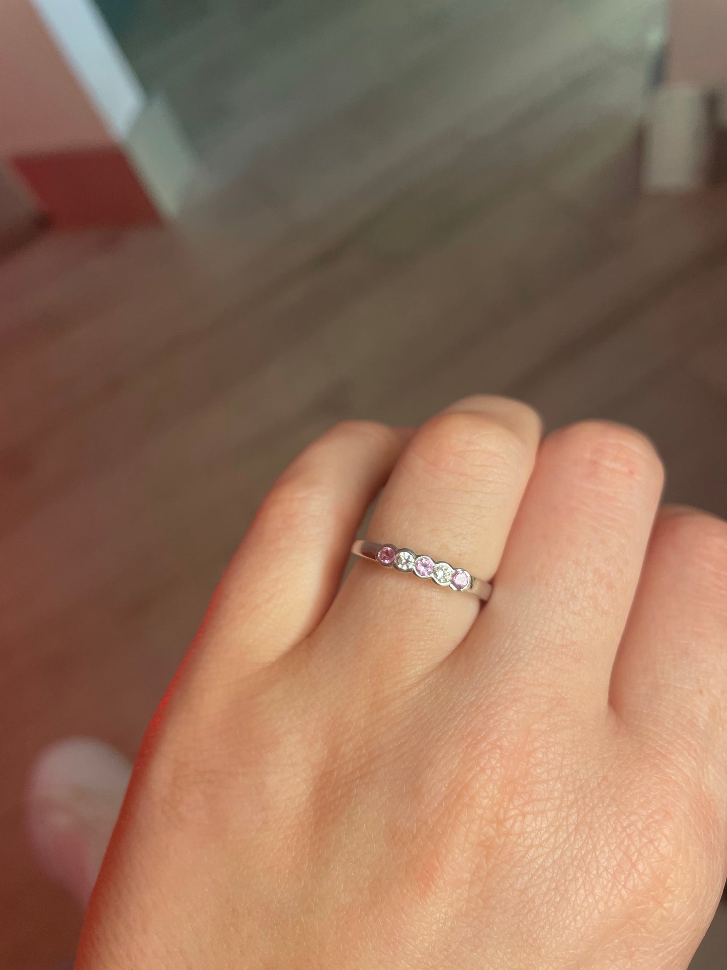 18ct White Gold Pink Sapphire & Diamond 5 Stone Ring