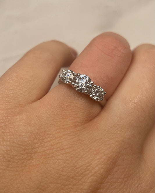 Three Stone Lab Grown Diamond White Gold Engagement Ring