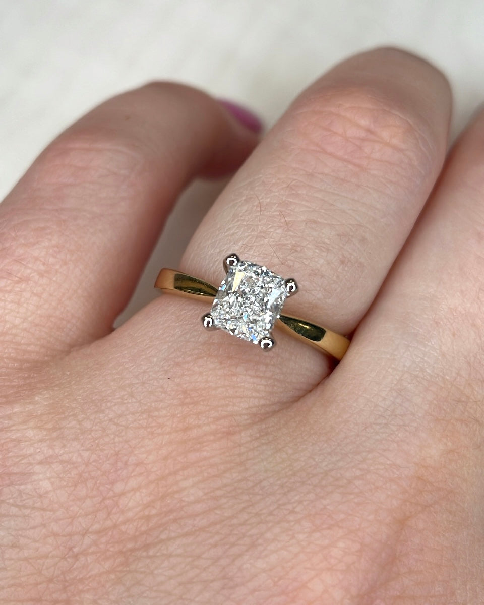 1.06ct Lab Grown Cushion Cut Diamond Solitaire Yellow Gold Engagement Ring