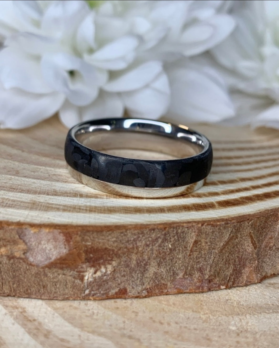 Black Carbon White Gold Wedding Band