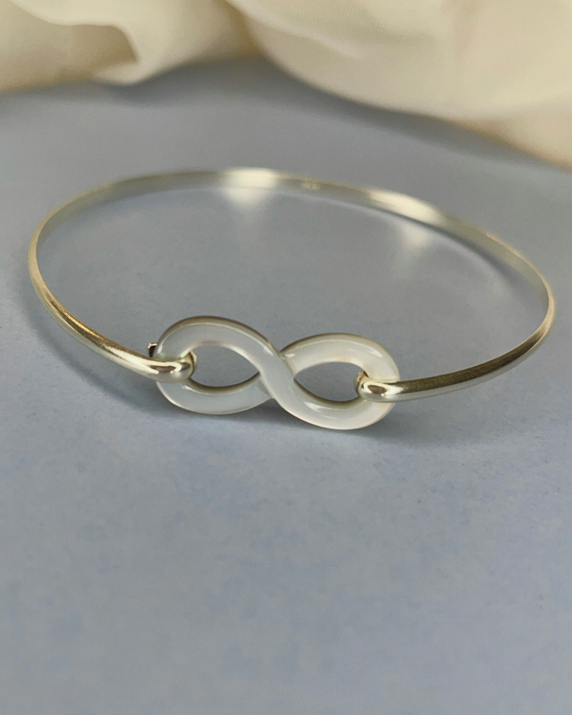 Mother of Pearl Infinity Sterling Silver Bangle