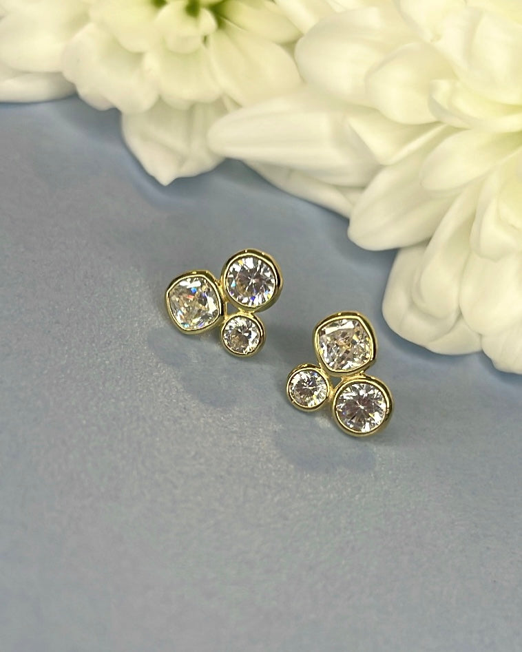 9ct Gold Triple Round Cz Earring