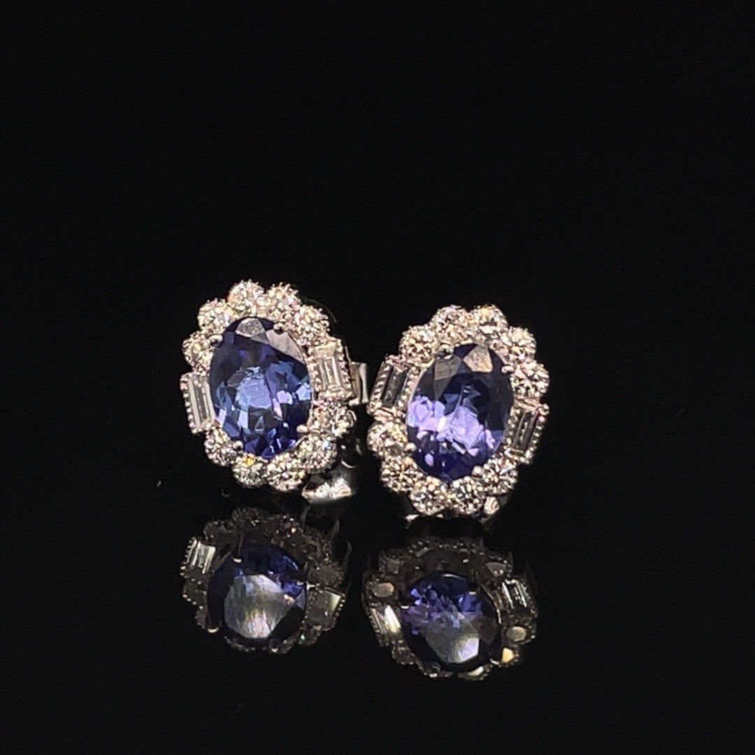 18ct White Gold Tanzanite & Diamond Cluster Earrings