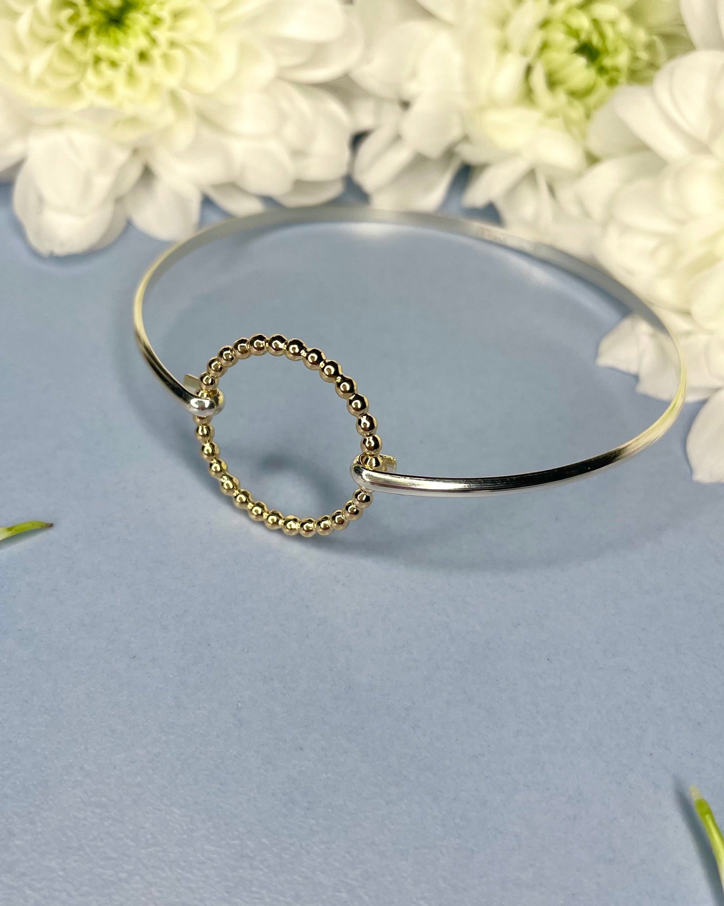 Gold & Sterling Silver Beaded Circle Bangle