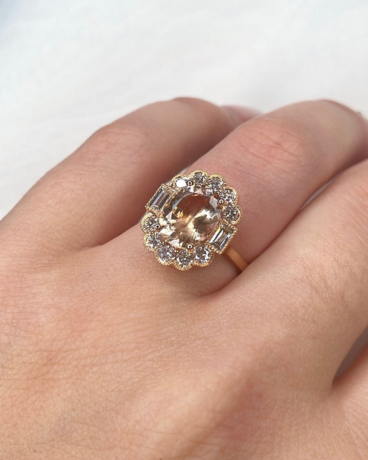 Morganite & Diamond Cluster Ring