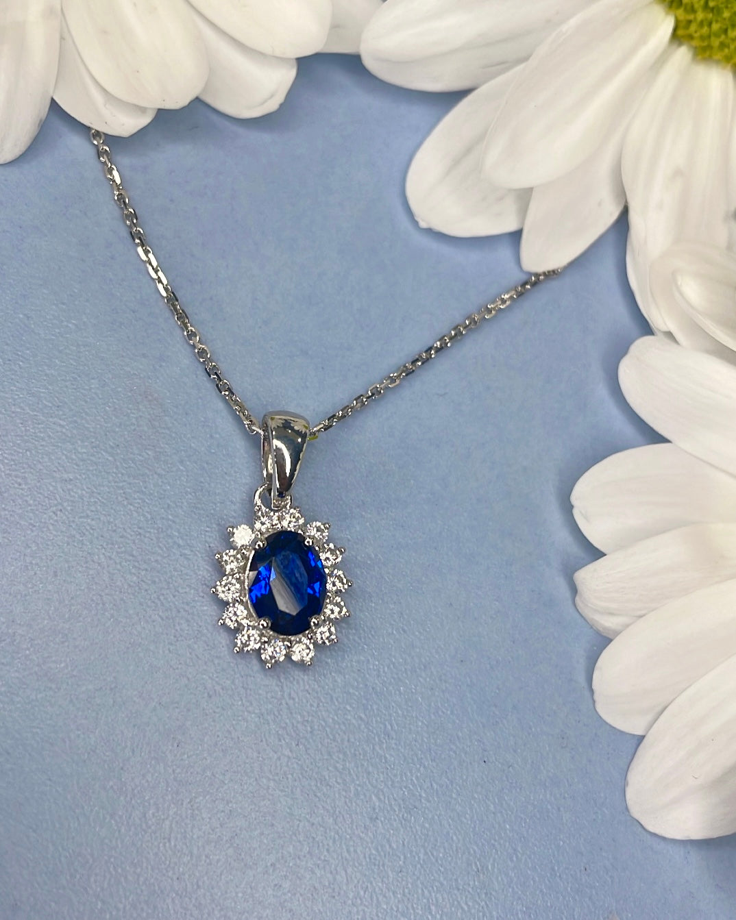 Sterling Silver Sapphire CZ Cluster Pendant
