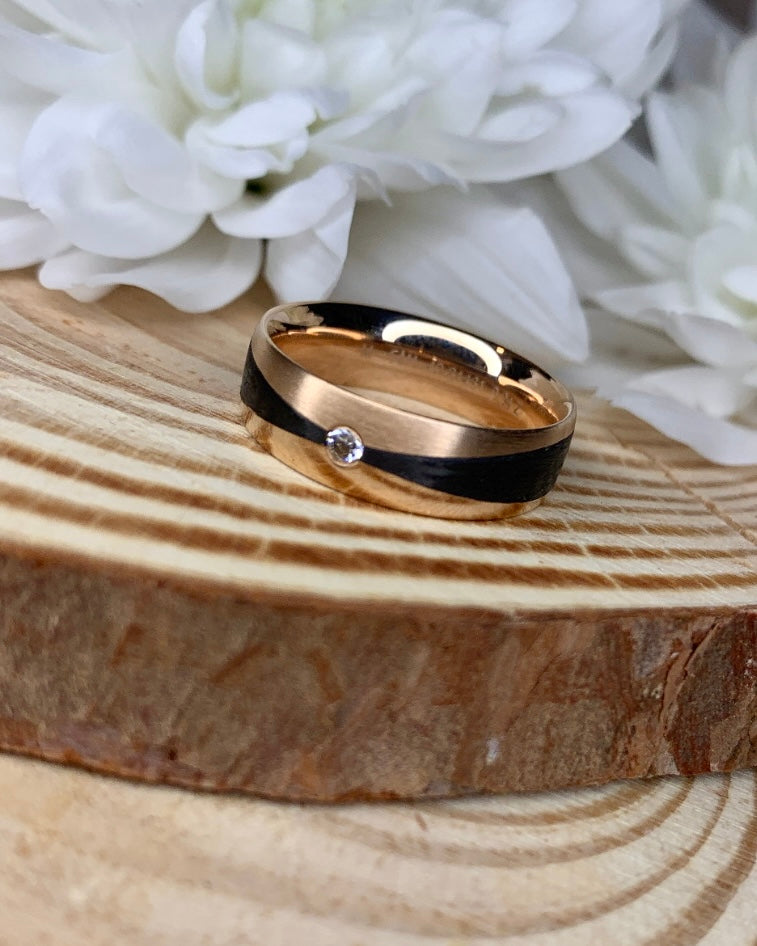 Black Carbon Diamond Twist Rose Gold Wedding Band