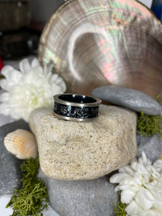 Story of Galway Black Rhodium With Silver Rims Ring