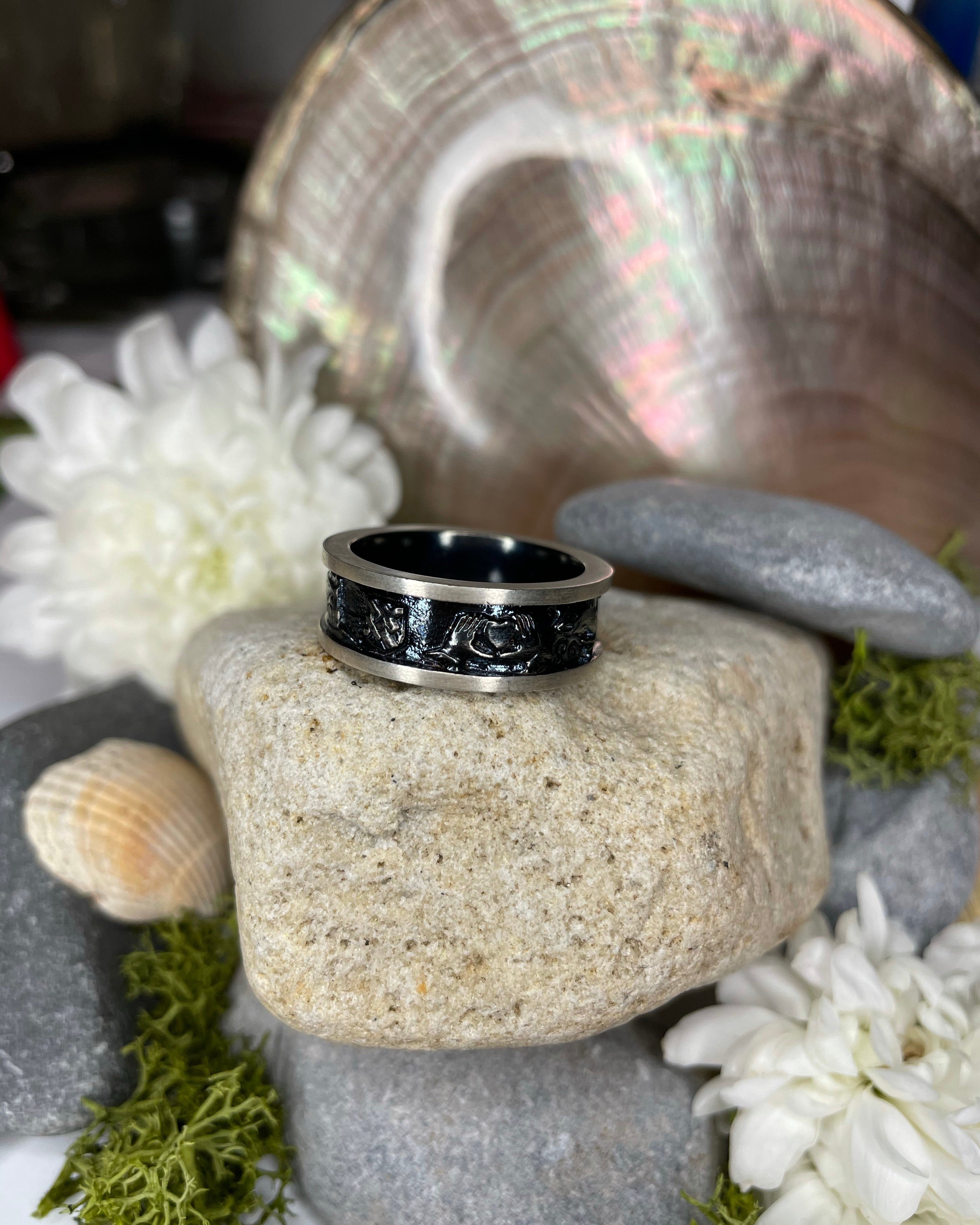 Story of Galway Black Rhodium With Silver Rims Ring