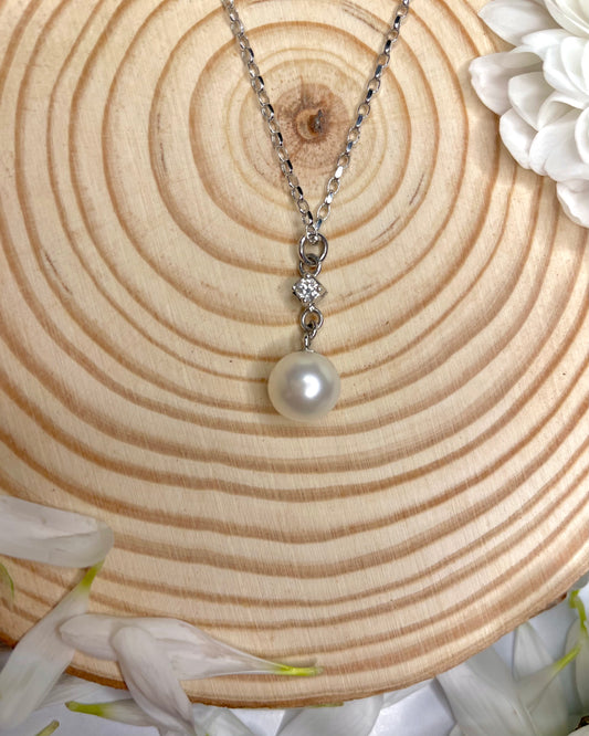 Classic Solitaire Diamond and Pearl Drop Pendant