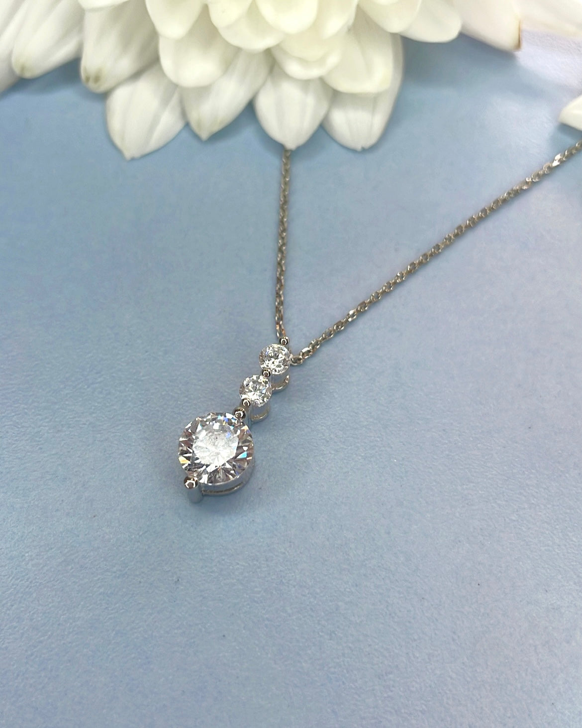 Sterling Silver 3 Round CZ Drop Pendant