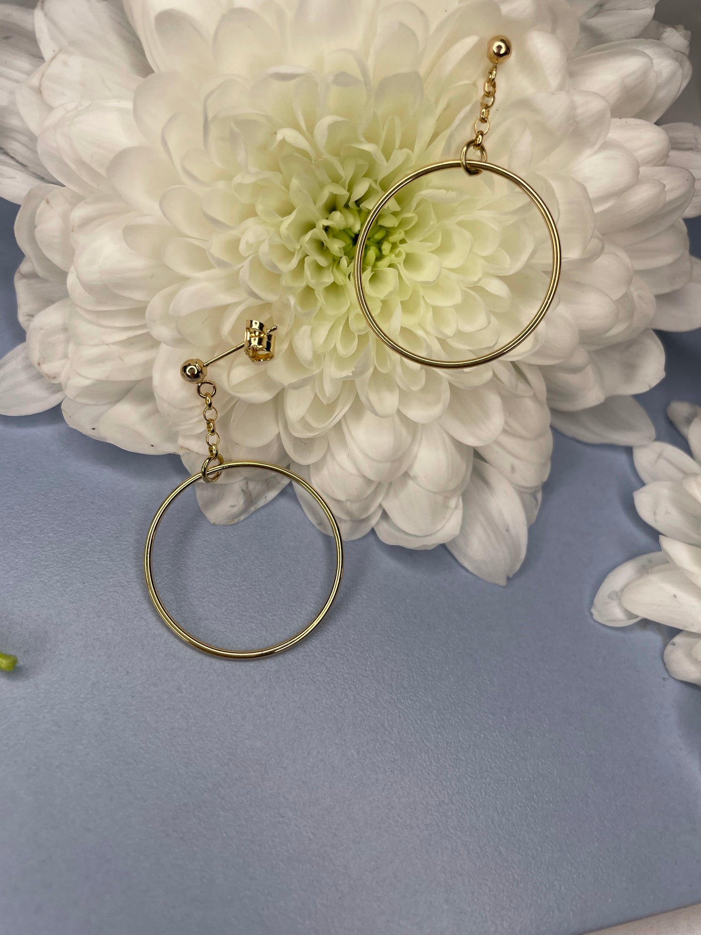 9ct Gold Large Circle Chain Drop Earrings