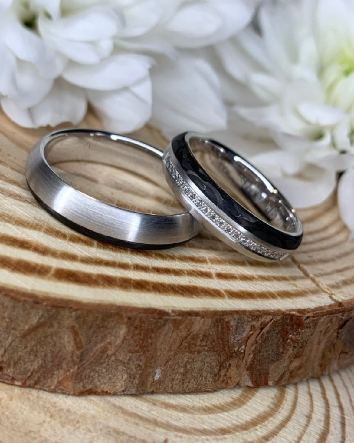 Black Carbon White Gold Wedding Band