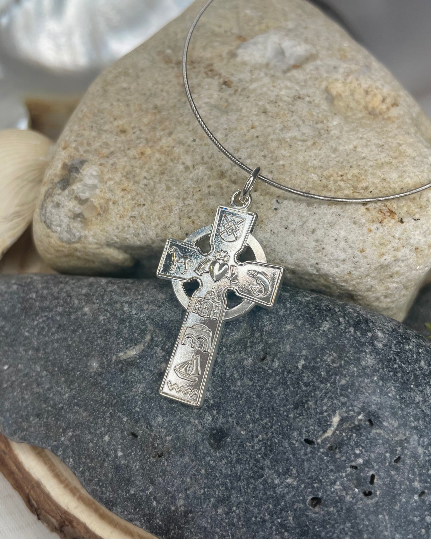 Story of Galway Celtic Cross Sterling Silver Pendant with Wire Necklace