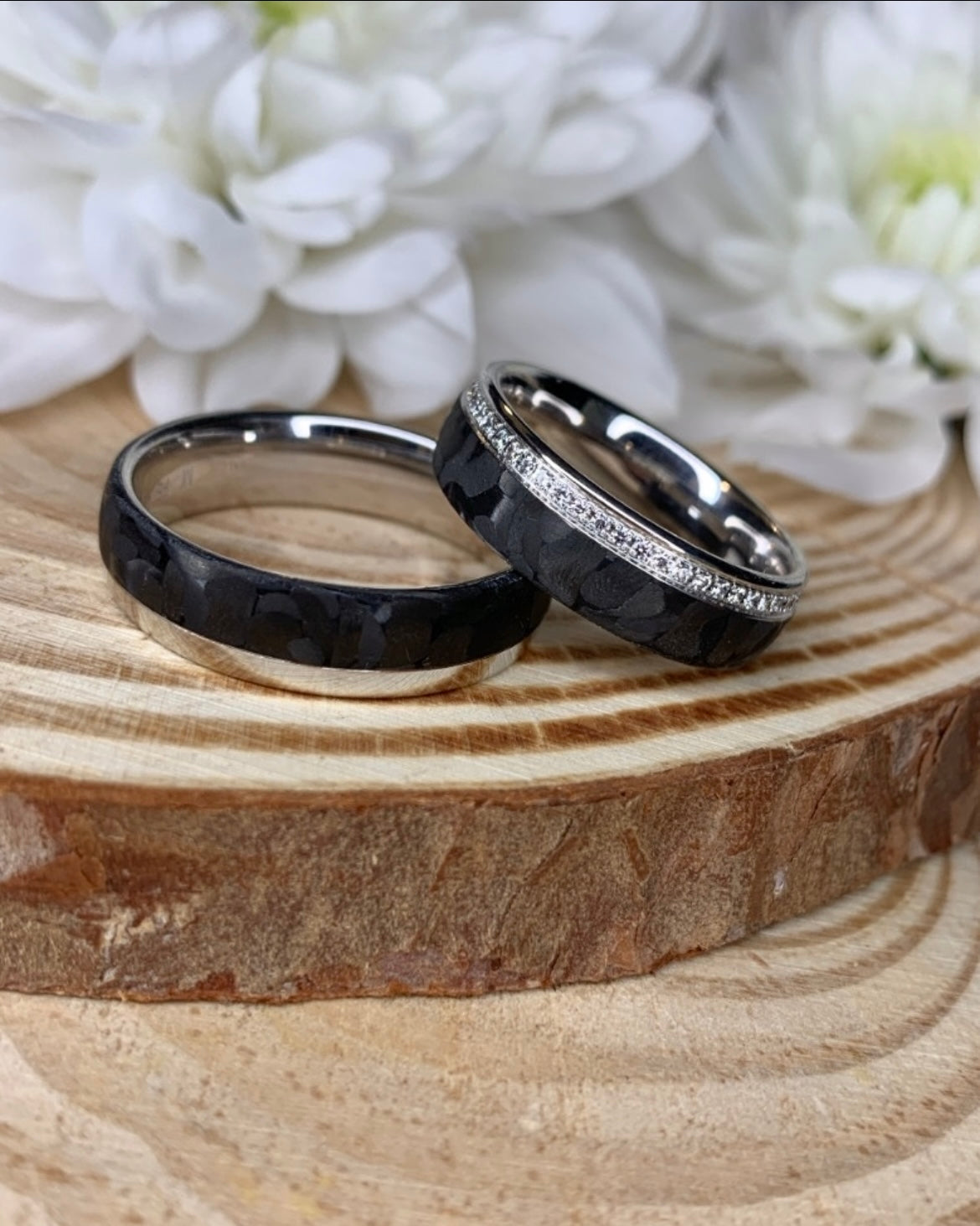 Black Carbon White Gold Wedding Band