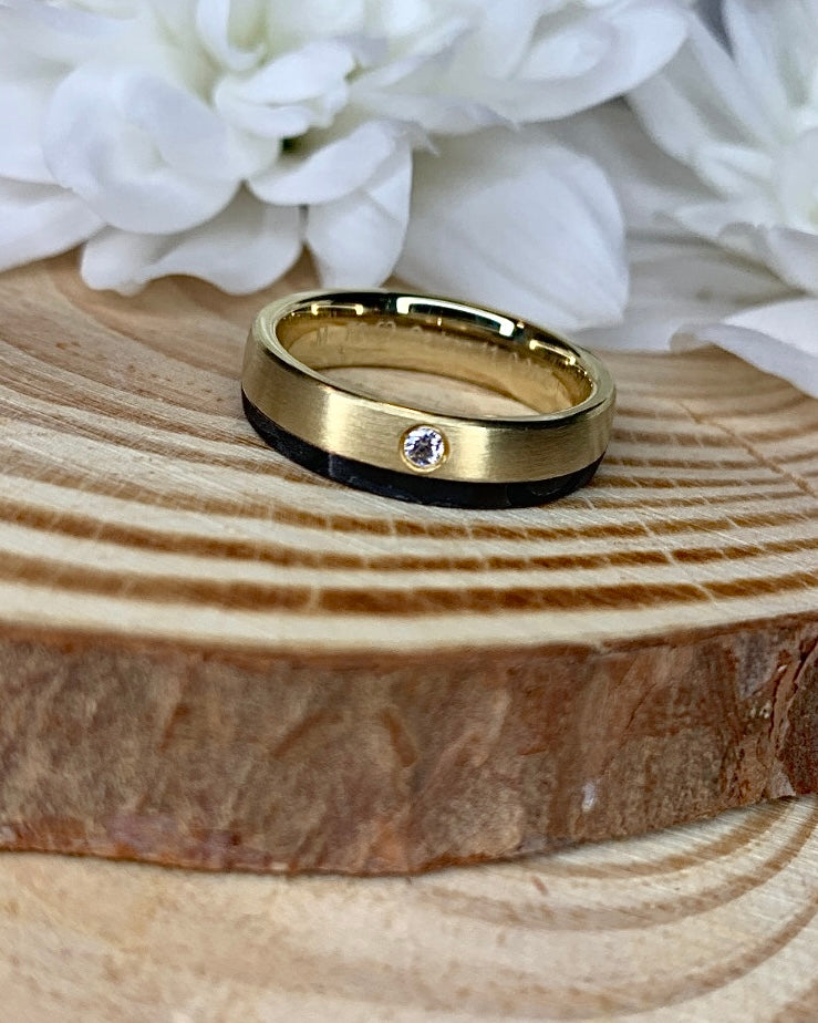 Black Carbon Yellow Gold Singular Diamond Wedding Band