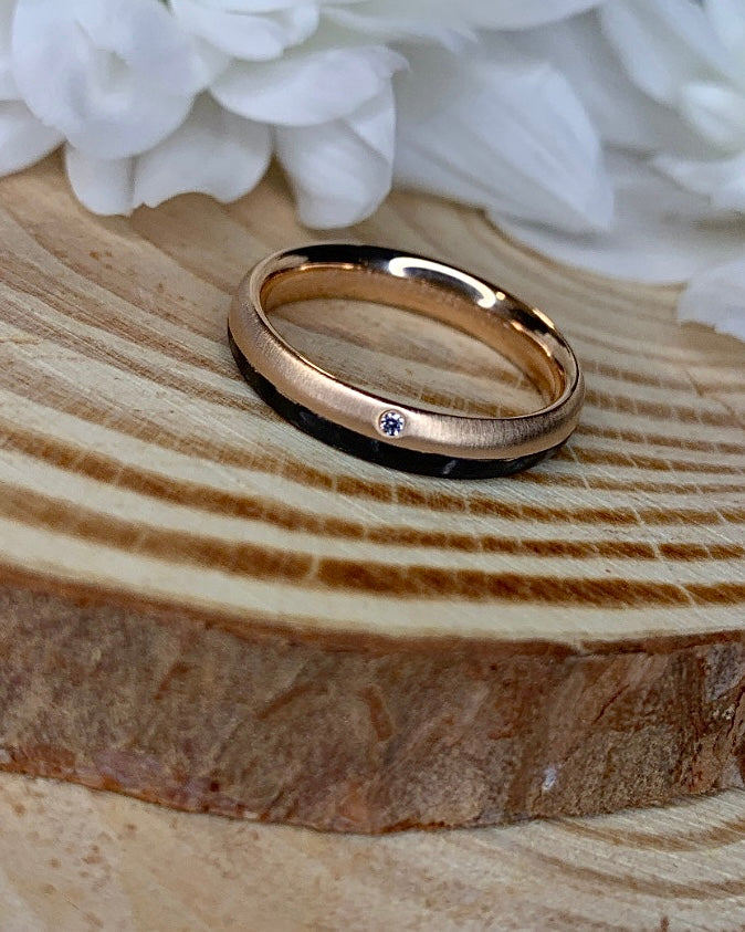 Black Carbon Half Rose Gold Diamond Wedding Band
