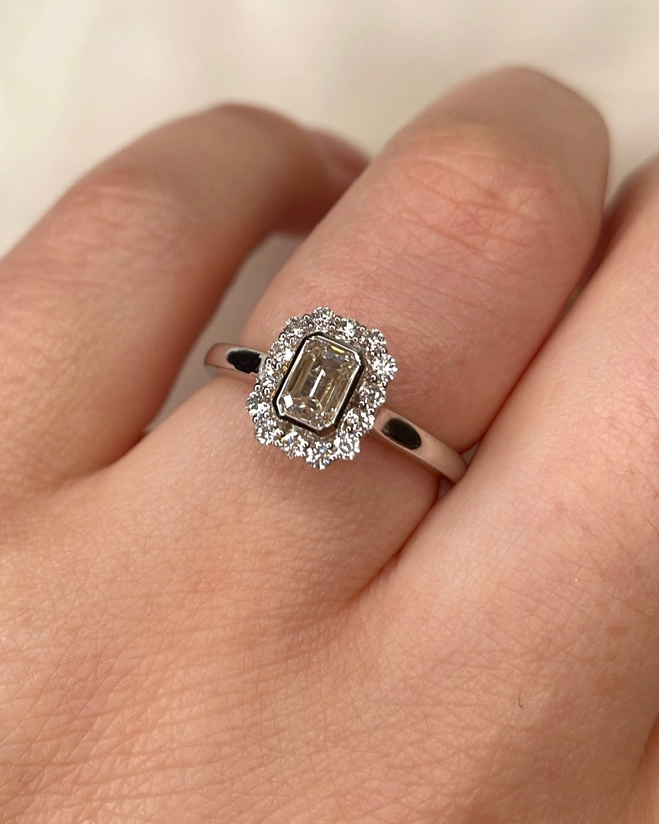 Emerald Cut Halo Diamond Engagement Ring