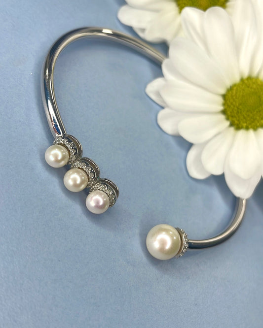 Sterling Silver Multiple Pearl Bangle