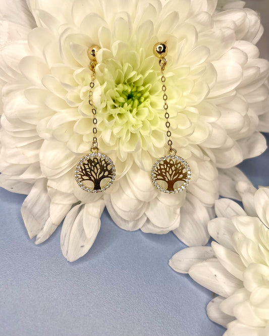 Tree of Life 9ct Yellow Gold and Cubic Zirconia Earrings