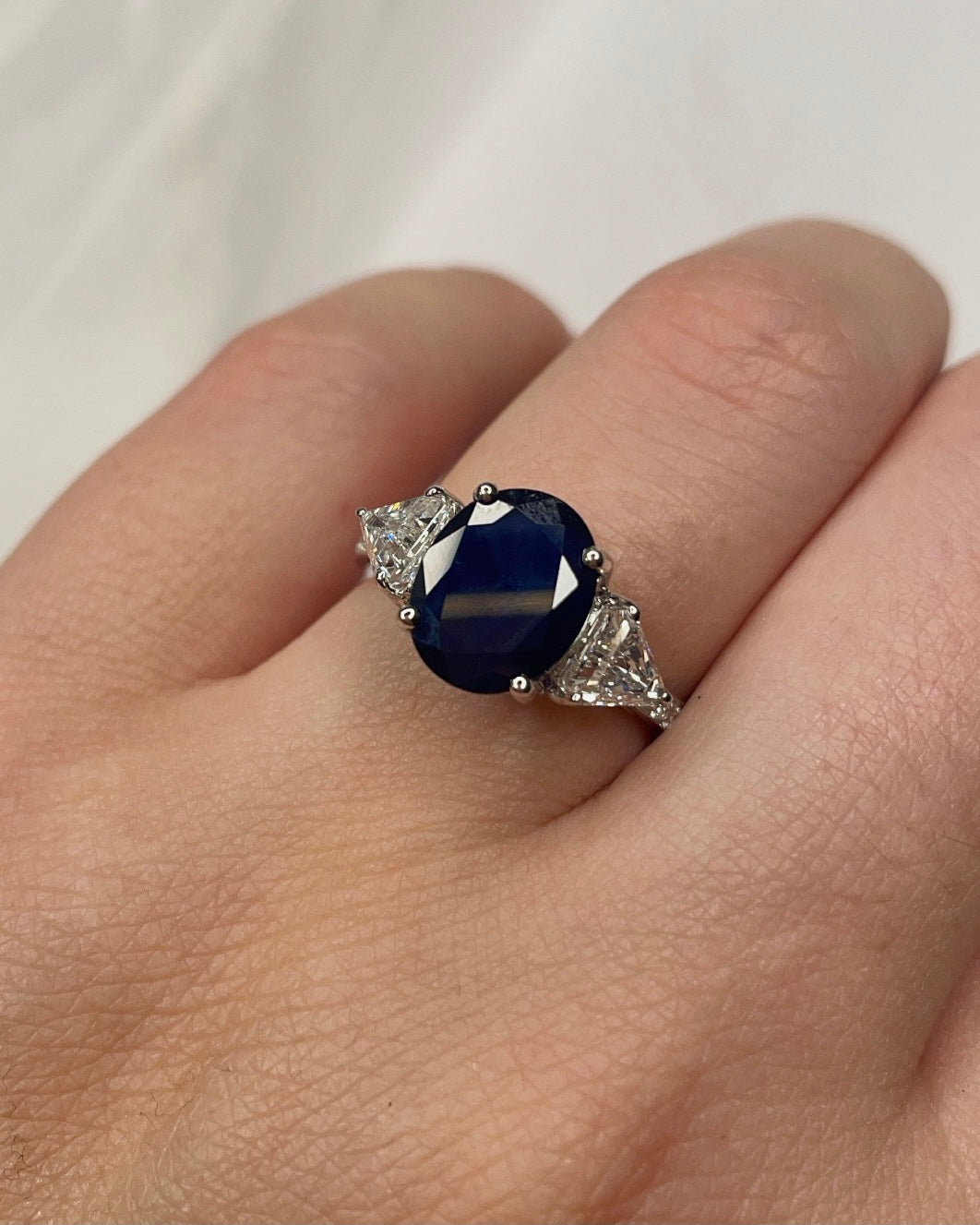 Sapphire and Trillion cut Lab Grown Diamond Ring