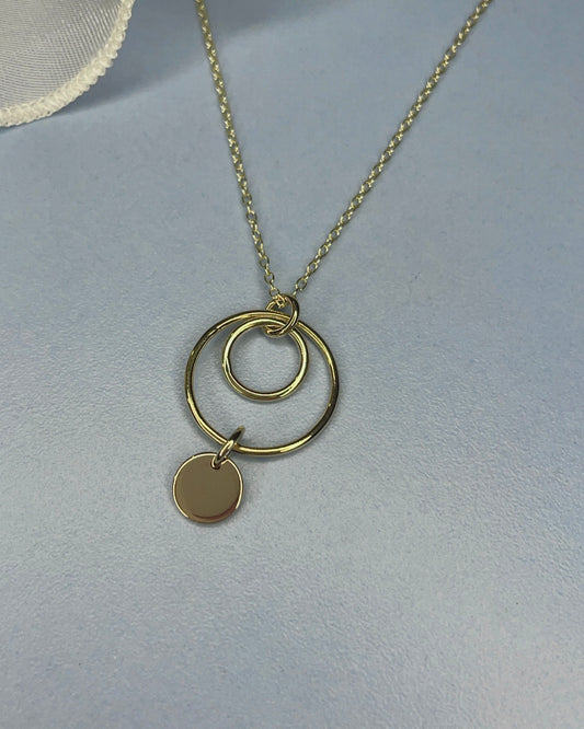 Double Gold Circle Pendant with Engravable disc