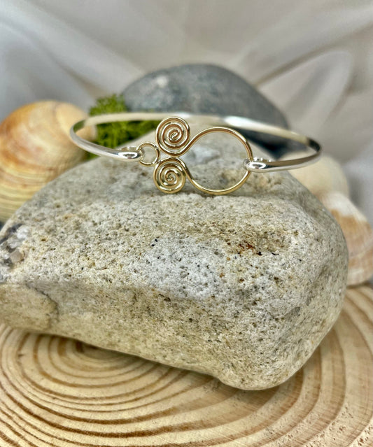Yellow Gold & Sterling Silver Torc inspired  Bangle