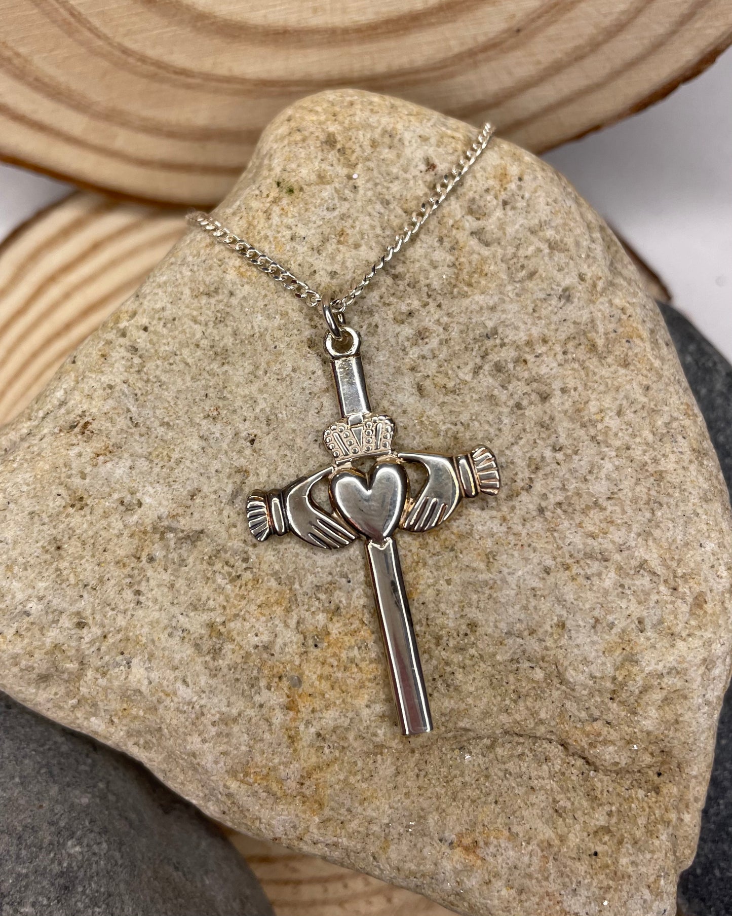 Medium Sterling Silver Claddagh Cross