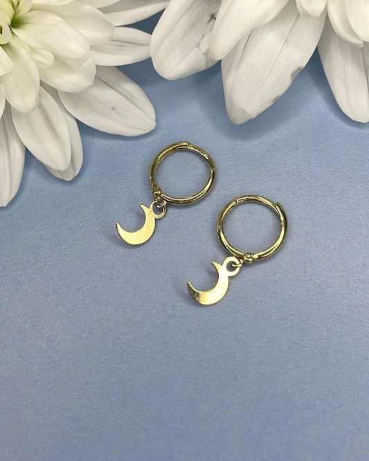 9ct Yellow Gold Hoop with Drop Moon Earrings