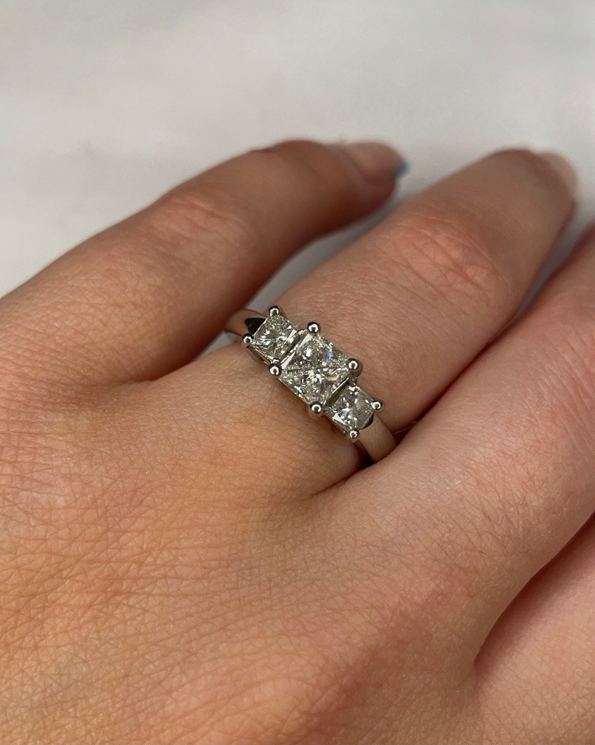 Three Stone Princess Cut Platinum Engagement Ring