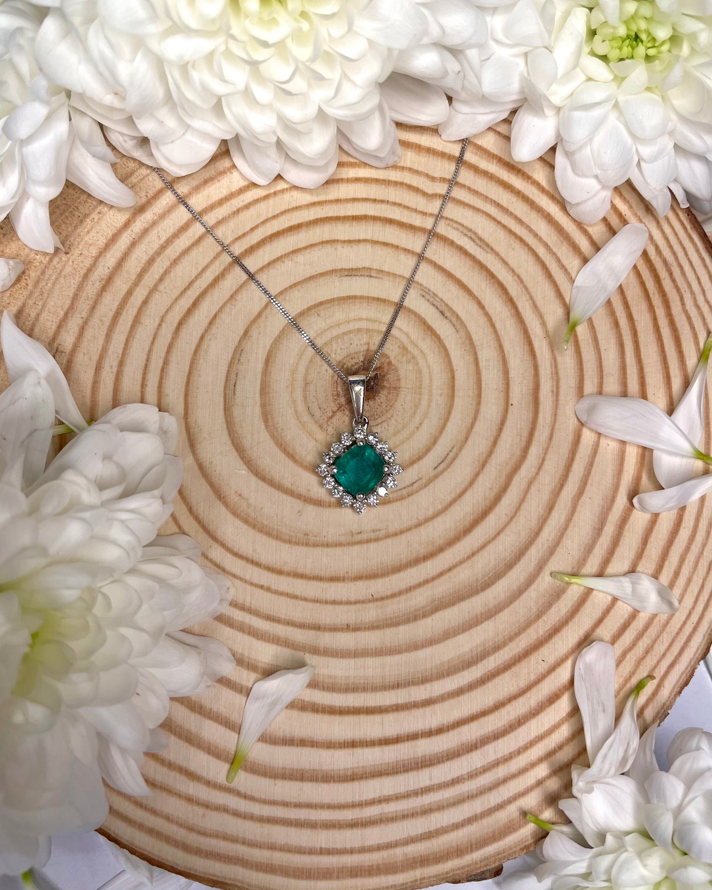 9ct Emerald and Diamond Pendant