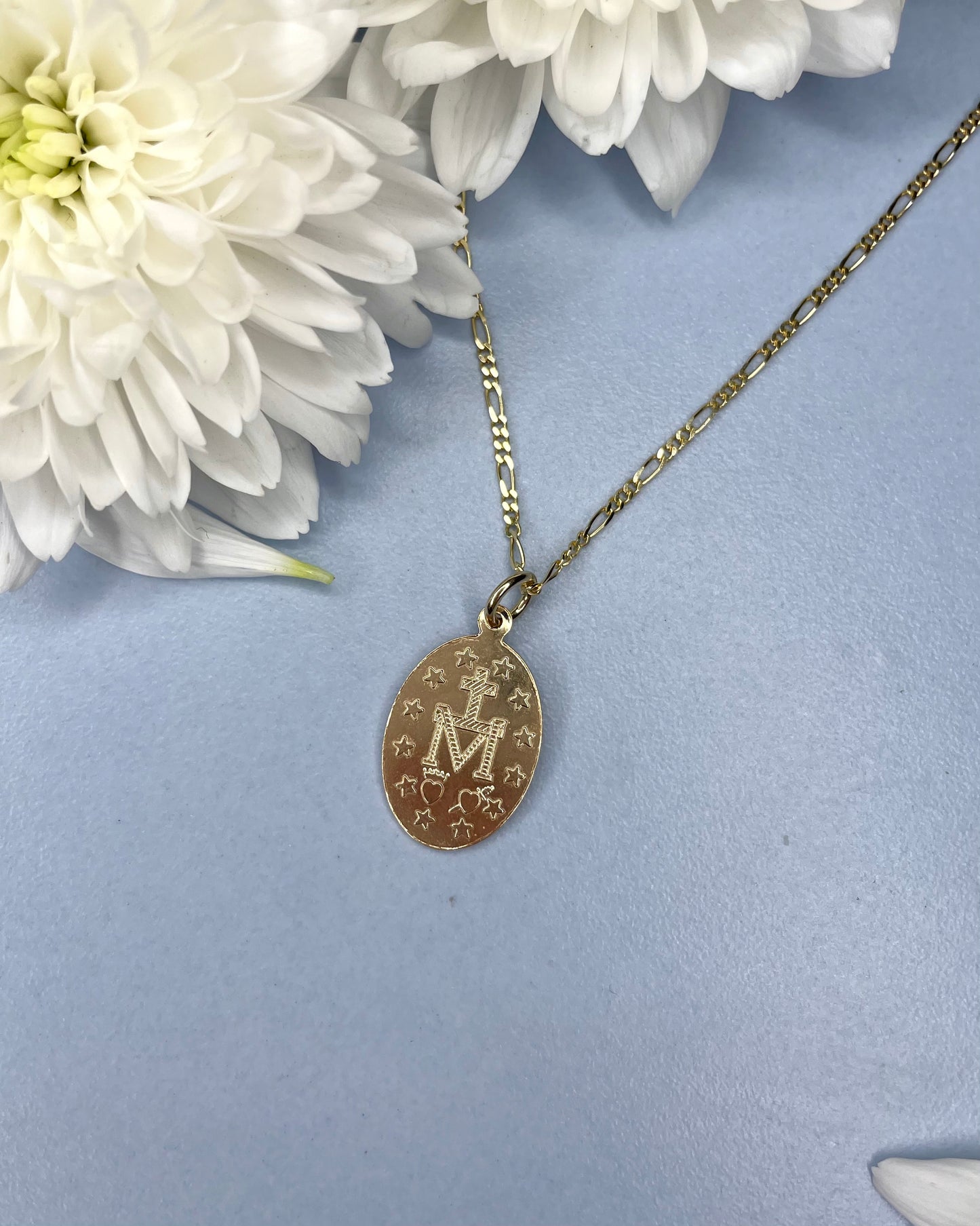 9ct Miraculous Medal Pendant Figaro Chain