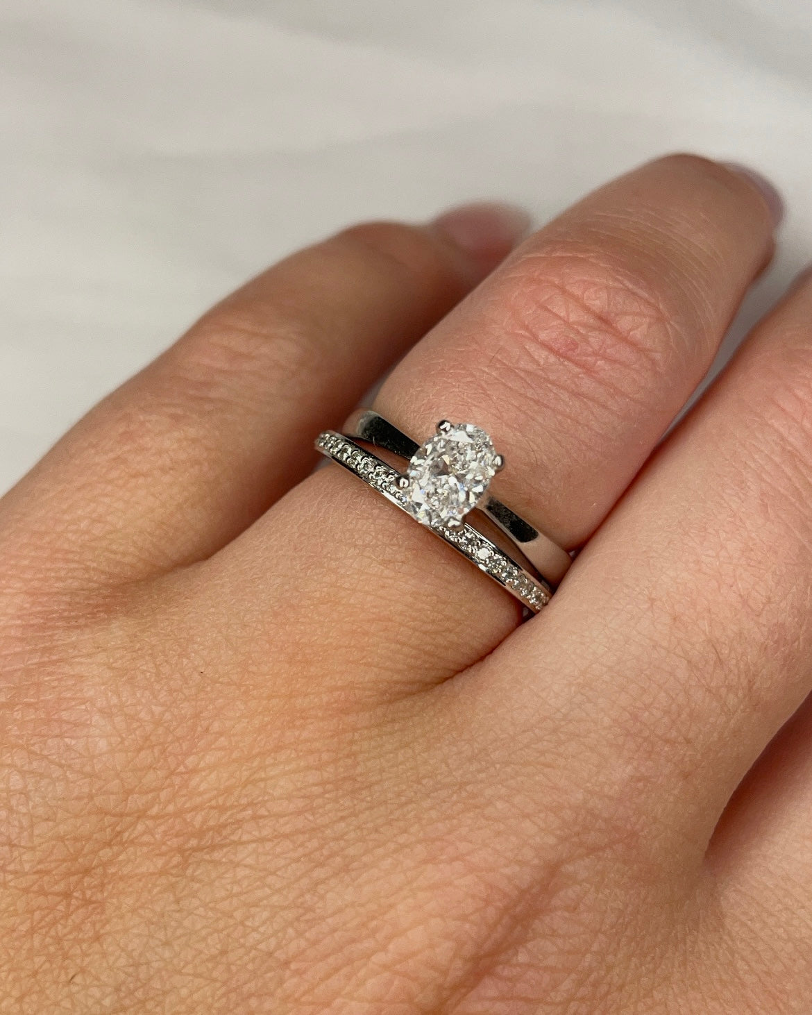 Thin white gold engagement shop ring