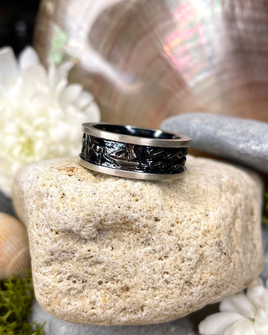 Story of Galway Black Rhodium With Silver Rims Ring
