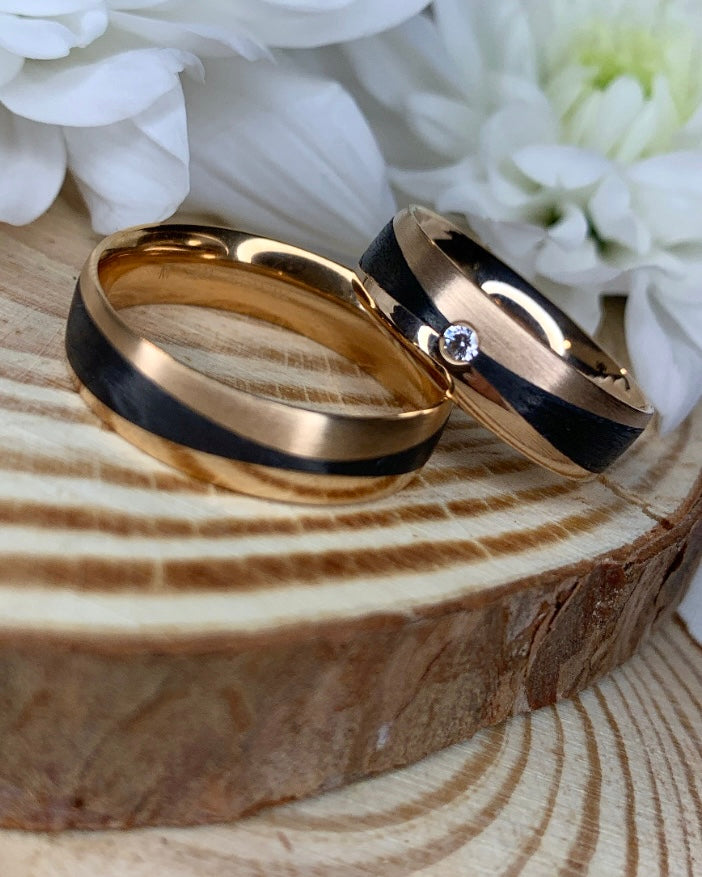 Black Carbon Diamond Twist Rose Gold Wedding Band