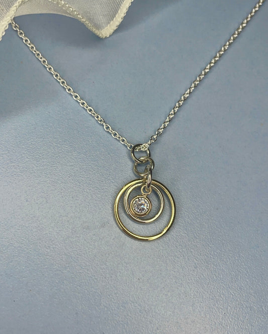 9ct Gold & Inner Sterling Silver Circle Cubic Zirconia Pendant
