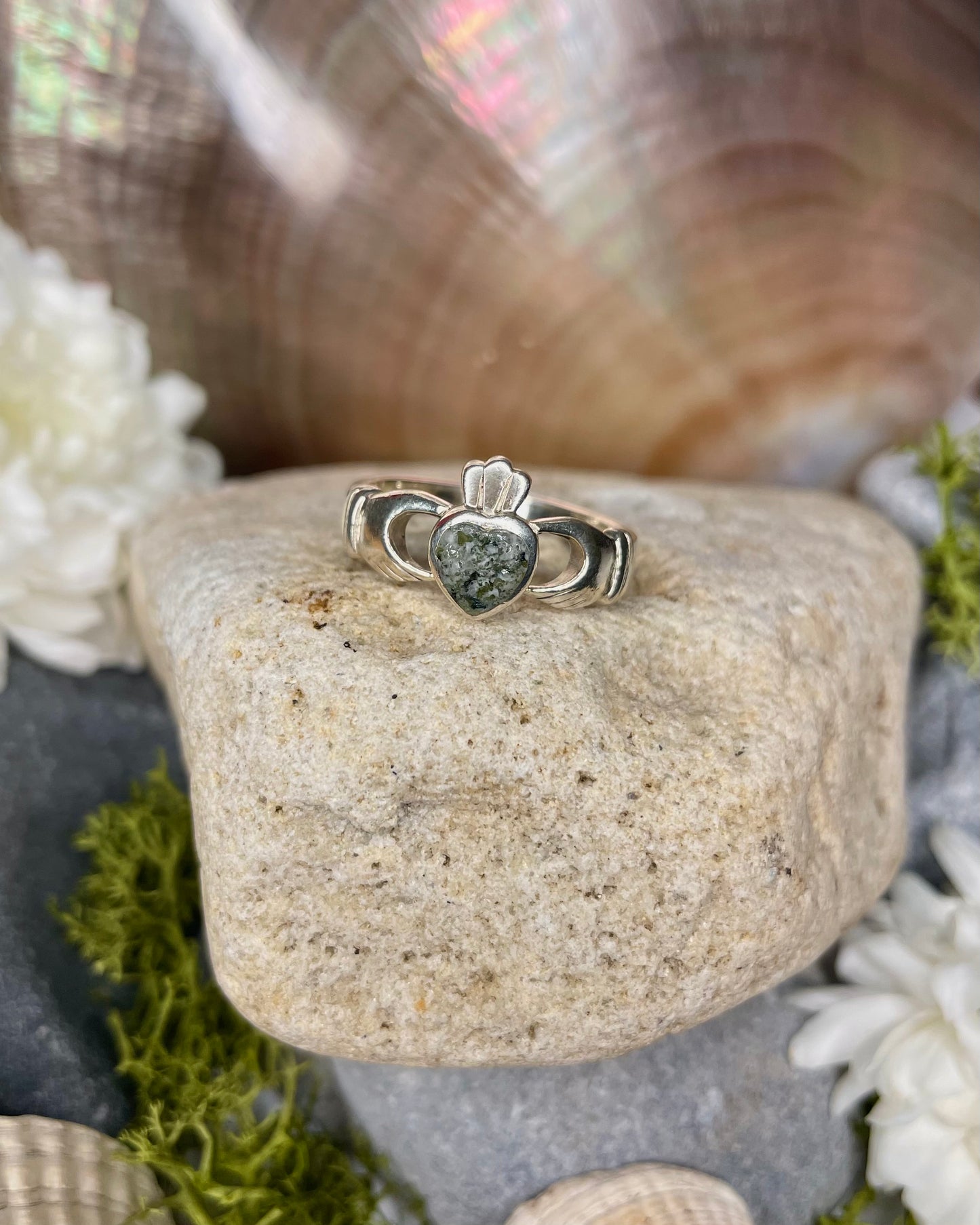 Connemara Marble Sterling Silver Claddagh Ring